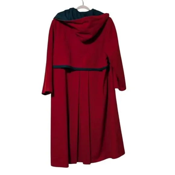 Searle Vintage Red-Orange Wool Coat Hooded Double Breasted Lined size 40 / 10 US - Picture 2 of 10